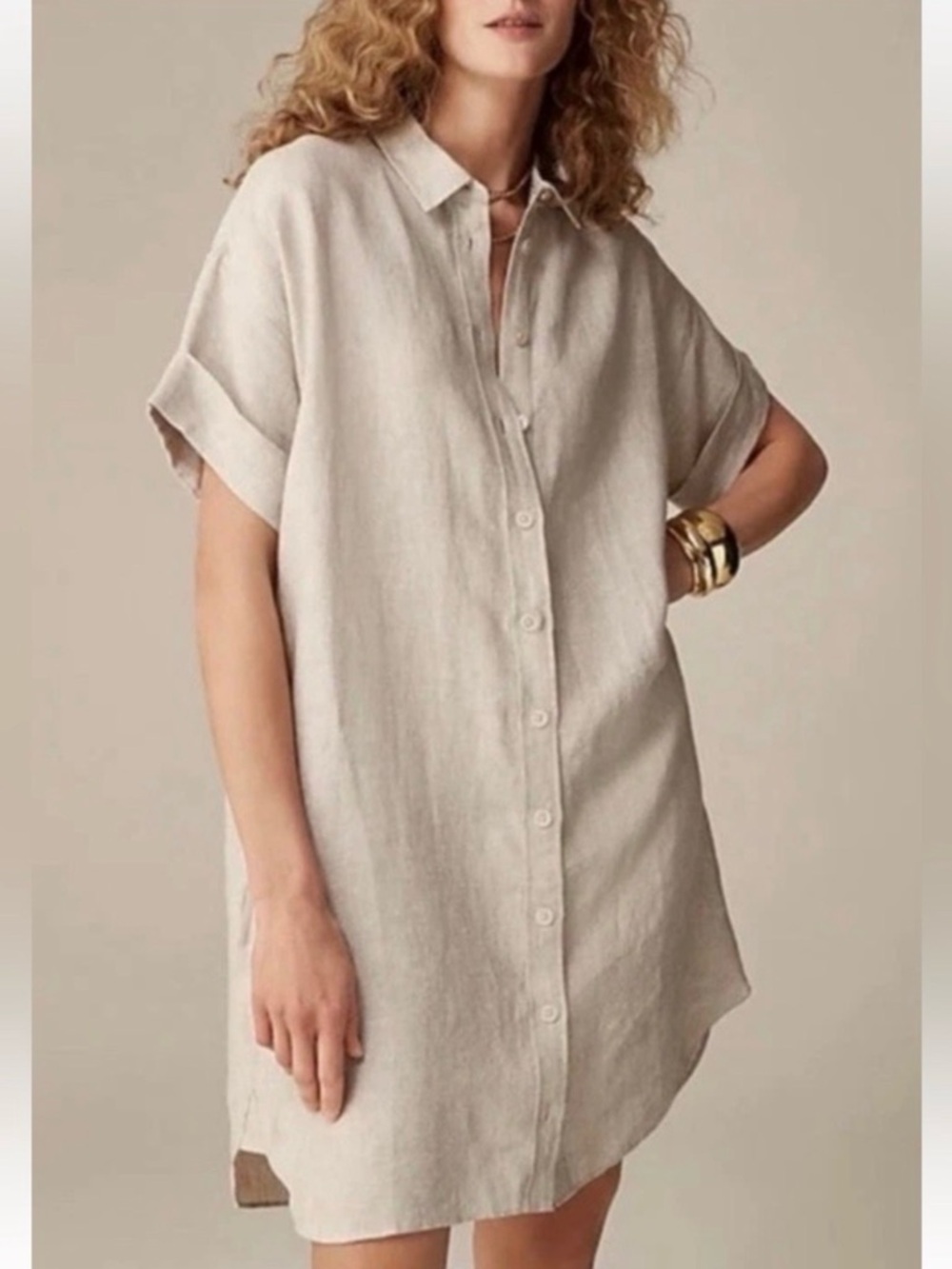 J.CREW Baird McNutt Irish Linen Shirtdress Dress Beige Tan
